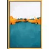 Promo 😉 Jennifer Taylor Home Orange Teal Abstract Dawn Gold Frame Wall Art 16" X 24" 👍