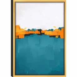 Promo 😉 Jennifer Taylor Home Orange Teal Abstract Dawn Gold Frame Wall Art 16" X 24" 👍