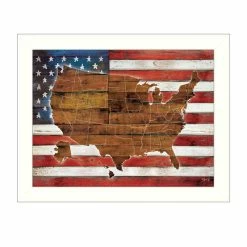 Buy 🤩 Trendy Decor4U American Flag USA Map By Marla Rae Printed Wall Art Wood Multi-Color 🔔