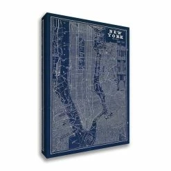Wholesale 🛒 Tangletown Fine Art 20" X 30" Blueprint Map New York By Sue Schlabach - On Canvas Fabric Multi-Color ⭐