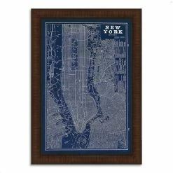 Cheap 👍 Tangletown Fine Art 26 X 36 Blueprint Map New York By Sue Schlabach - Wood Framed Print Multi-Color 💯