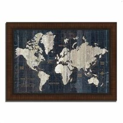 Wholesale ⭐ Tangletown Fine Art 36 X 26 Old World Map Blue By Wild Apple Portfolio Wood Framed Print Multi-Color ❤️