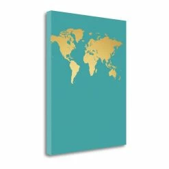 Best deal 🥰 Tangletown Fine Art 16" X 20" Faux Gold Map By Jo Moulton - Print On Canvas Fabric Multi-Color ❤️