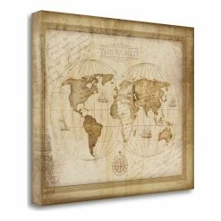 Best deal ✔️ Tangletown Fine Art 22" X 18" World Map By Jennifer Pugh - Print On Canvas Fabric Multi-Color 🛒