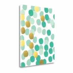 New 🧨 Tangletown Fine Art 16x20 Abstract Painting Mint And Gold By Linda Woods - Canvas Fabric Multi-Color ⌛