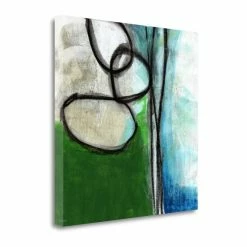 New ⌛ Tangletown Fine Art 18x18 Green And Blue Abstract By Linda Woods- Print On Canvas Fabric Multi-Color 🎁
