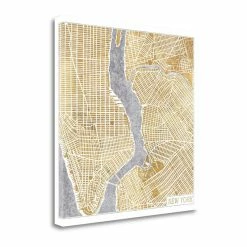 Coupon 🌟 Tangletown Fine Art 18"x18" Gilded New York Map By Laura Marshall Print On Canvas Fabric Multi-Color ⌛