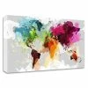 Brand new 😀 Tangletown Fine Art 26 X 13 Colourful World Map By GraphINC - Wall Art Print On Canvas Fabric White 😀