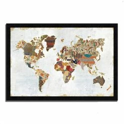 Hot Sale ✨ Tangletown Fine Art 39x27 Pattern World Map By Laura Marshall Wood Framed Print Wall Art Multi-Color 🔥