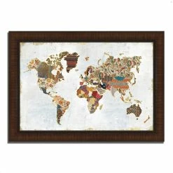 Flash Sale ✔️ Tangletown Fine Art 42x30 Pattern World Map By Laura Marshall Wood Framed Print Wall Art Multi-Color 🎉