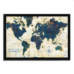 Coupon 🎁 Tangletown Fine Art 33x23 World Map Collage By Sue Schlabach- Wood Framed Print Wall Art Multi-Color 😀