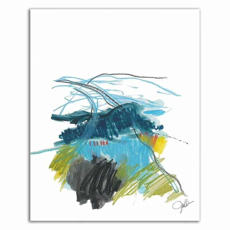 Discount ๐คฉ Tangletown Fine Art 14" X 18" Abstract Landscape No. 33 By Jan Weiss - Print On Canvas Fabric Blue ๐ - Image 3