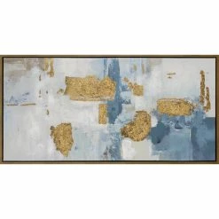 Brand new ⭐ Crestview Collection Gold Framed Abstract Painting With Light Blue And Gold Cotton Canvas Multi-Color 🔔