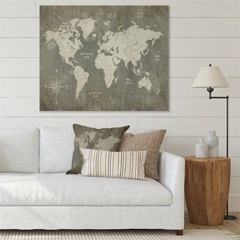 Discount 😍 Designart 44" X 34" "Slate World Map" Fabric Canvas Wall Art In Gray 🤩 - Image 2