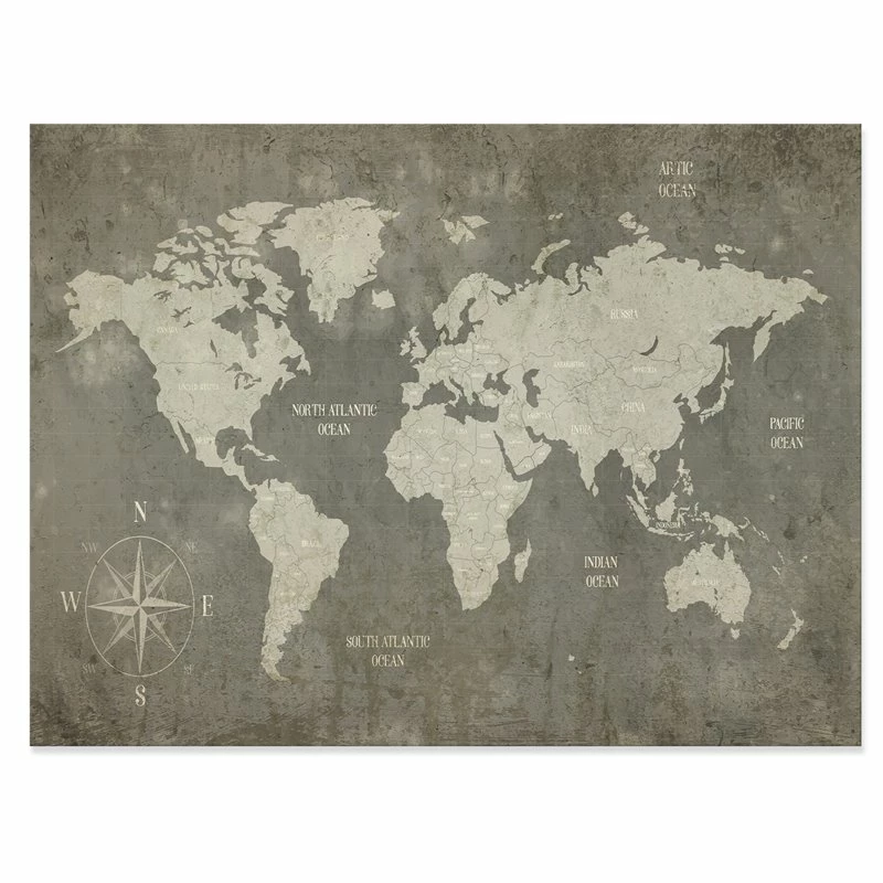 Discount 😍 Designart 44" X 34" "Slate World Map" Fabric Canvas Wall Art In Gray 🤩