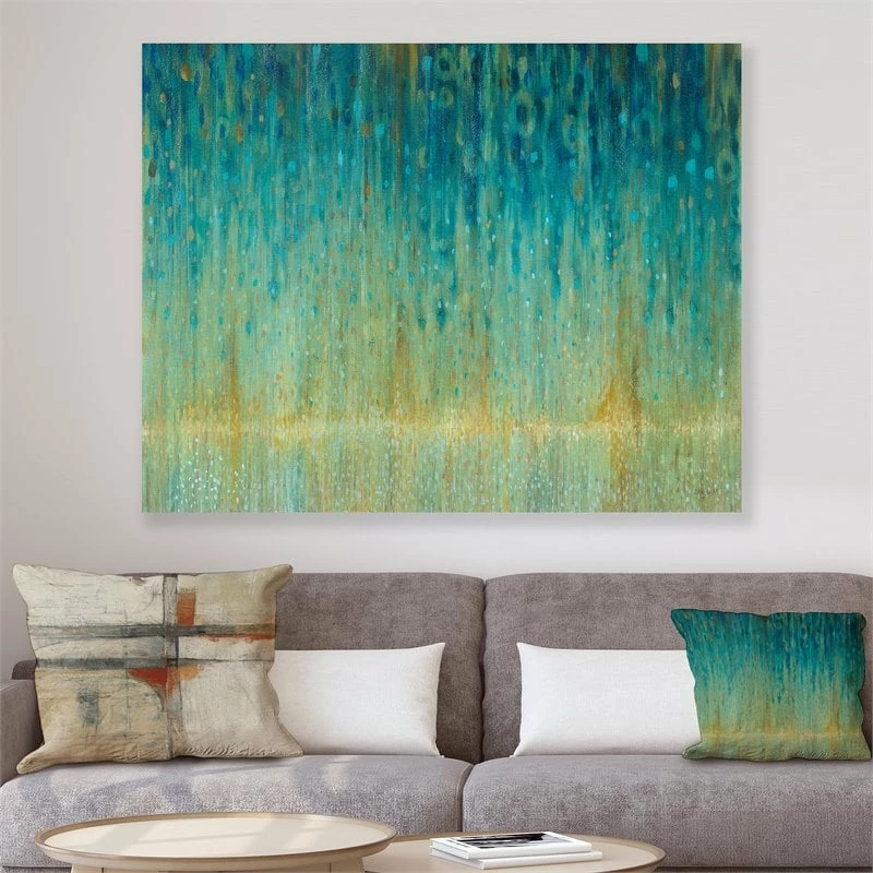 Brand new ๐ Designart 46" X 36" "Rain Abstract Panel" Fabric Canvas Wall Art In Blue ๐ - Image 2