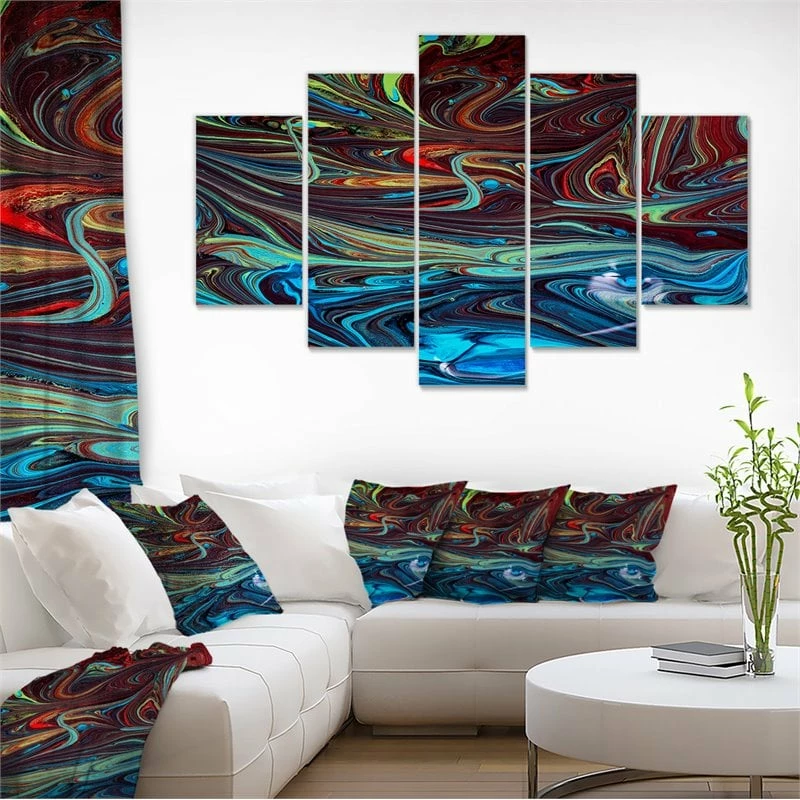 Flash Sale ๐ Designart 60" X 32" "Abstract Acrylic Mix" Fabric Canvas Wall Art In Blue โญ - Image 3