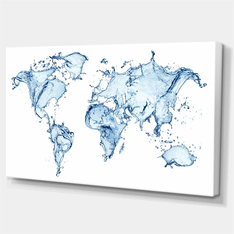 Budget ๐ Designart 32" X 16" "World Map Water Splash" Fabric Canvas Wall Art In Blue ๐ - Image 2