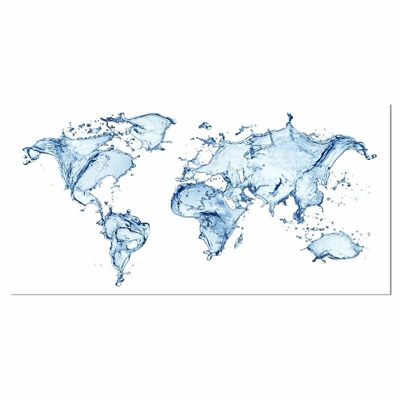 Budget ๐ Designart 32" X 16" "World Map Water Splash" Fabric Canvas Wall Art In Blue ๐