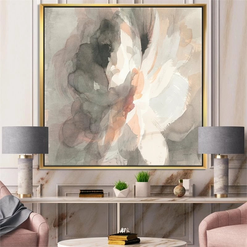 Promo ๐ฅฐ Designart 40" X 30" "Abstract Peony Pink Gray" Fabric Canvas Wall Art In Gray ๐ - Image 2