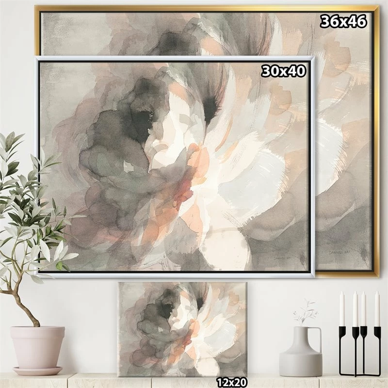 Promo ๐ฅฐ Designart 40" X 30" "Abstract Peony Pink Gray" Fabric Canvas Wall Art In Gray ๐ - Image 3