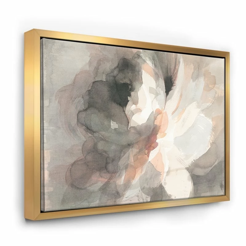 Promo ๐ฅฐ Designart 40" X 30" "Abstract Peony Pink Gray" Fabric Canvas Wall Art In Gray ๐