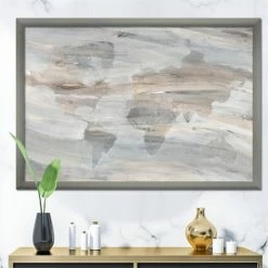 Best deal 😀 Designart 40" X 30" "Misty World Map" Fabric Canvas Wall Art In Gray ✨