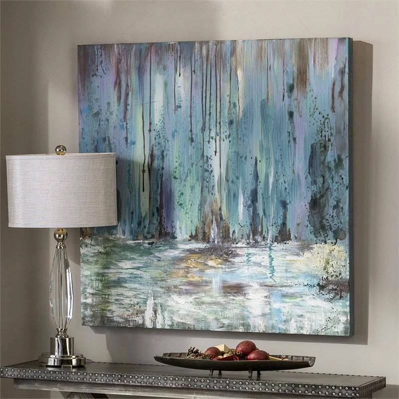 Best deal 🧨 Bowery Hill Contemporary Blue Waterfall Hand Painted Art ✨ - Image 3