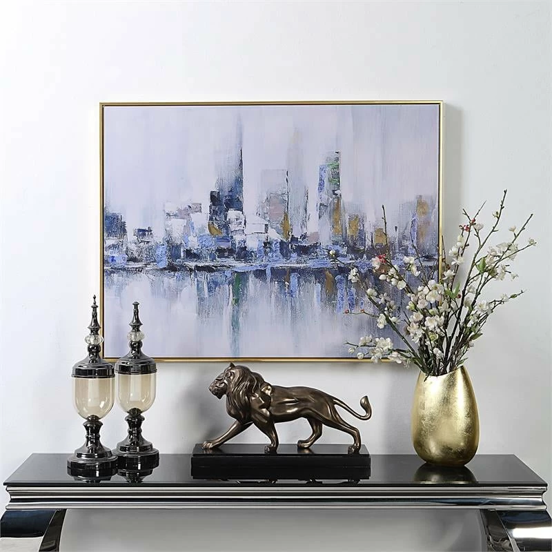 Best reviews of ๐ Carolina Classics Cityscape Abstract Wall Art 30 X 39 With Gold Frame In Teal ๐ - Image 2