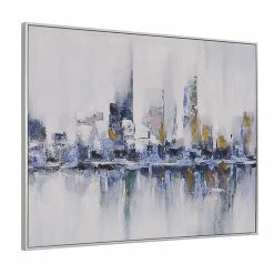 Best Pirce 👍 Carolina Classics Cityscape Abstract Wall Art 24 X 32 With Silver Frame In Teal 🛒