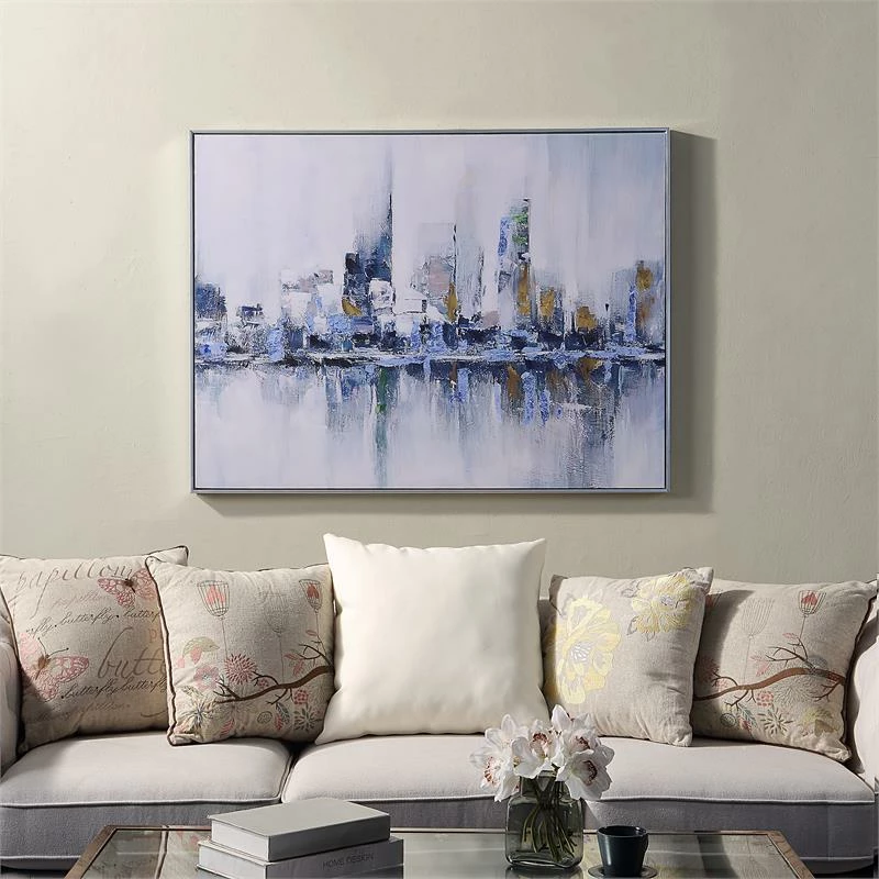 Brand new 🛒 Carolina Classics Cityscape Abstract Wall Art 36 X 47 With Silver Frame In Teal 🛒 - Image 2