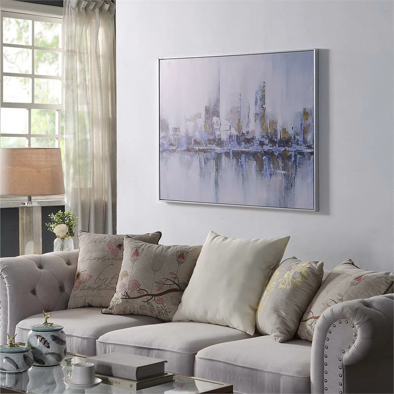 Brand new 🛒 Carolina Classics Cityscape Abstract Wall Art 36 X 47 With Silver Frame In Teal 🛒 - Image 3