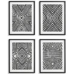 Best Pirce 👍 Napa Home & Garden Achromatic Wood-Glass Geometric Print White/Black (Set Of 4) ✨