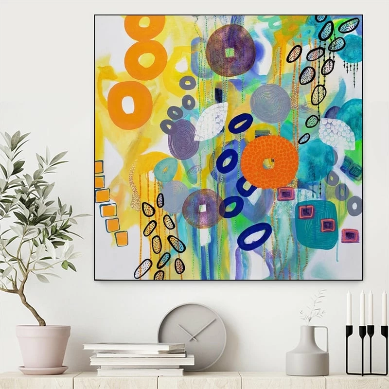 Best deal 👏 Giant Art Canvas 30x30 Abstract Distraction 14 Framed In Yellow 🛒 - Image 2