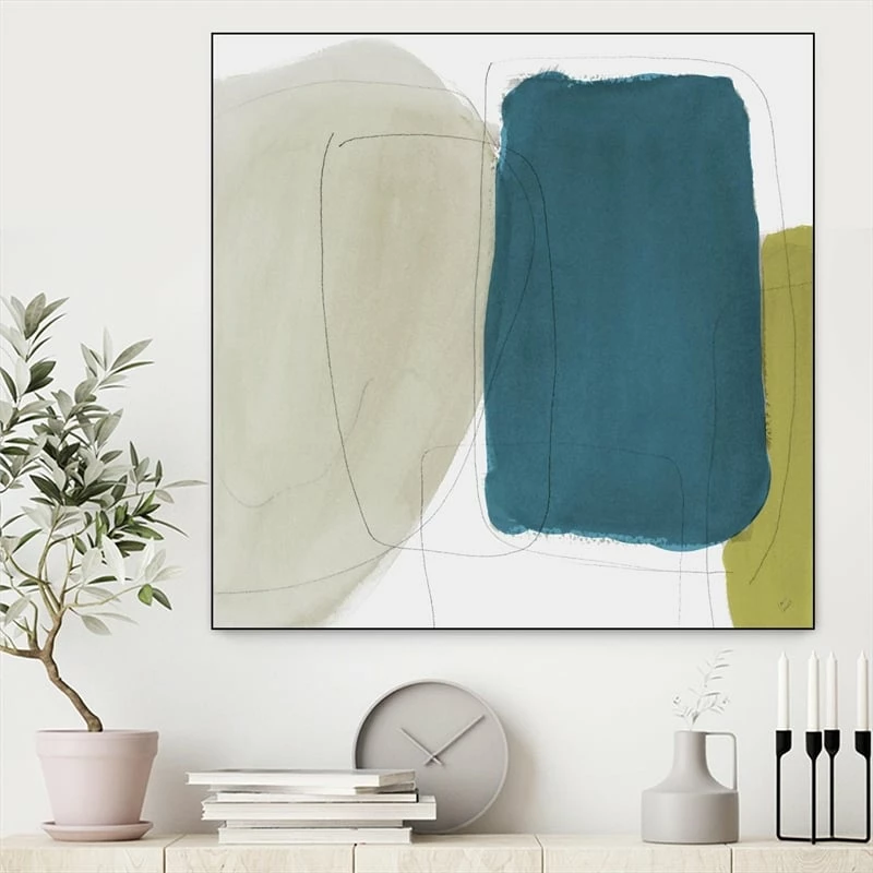 Discount 💯 Giant Art Canvas 20x20 Beige And Navy Abstract Framed In Multi-Color ⭐ - Image 3