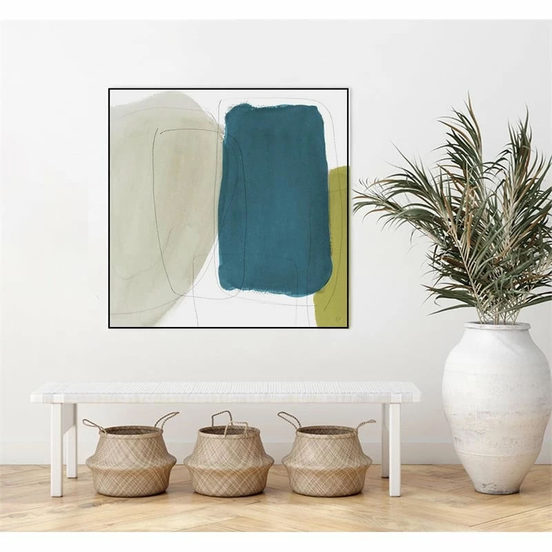 Discount 💯 Giant Art Canvas 20x20 Beige And Navy Abstract Framed In Multi-Color ⭐ - Image 2