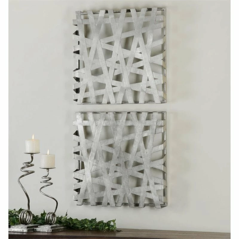 Discount ๐ Uttermost Alita Squares Piece Wall Art Set In Bright Silver Leaf ๐ - Image 2
