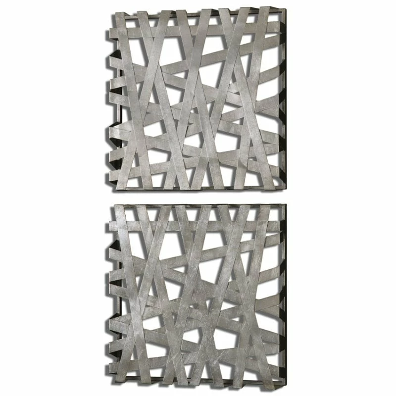 Discount ๐ Uttermost Alita Squares Piece Wall Art Set In Bright Silver Leaf ๐